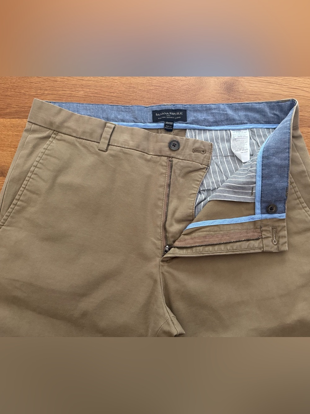 Banana Republic Fulton Skinny Chino Khaki Stretch Flat Front Pants 35x32 Men’s - Picture 4 of 6